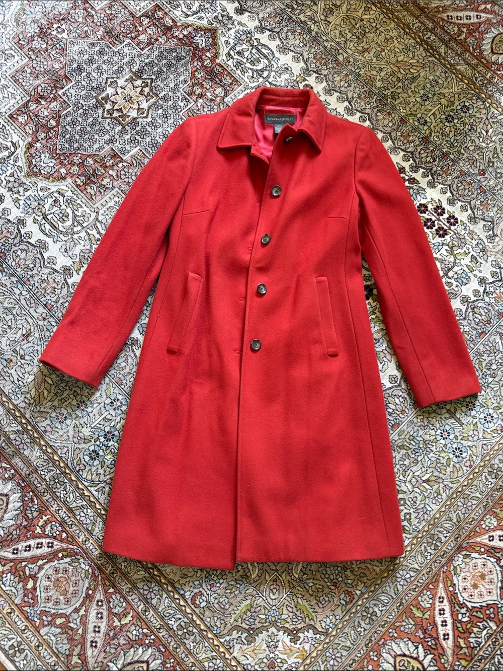 Banana Republic Red Wool Blend Coat tomato red size small ❤️